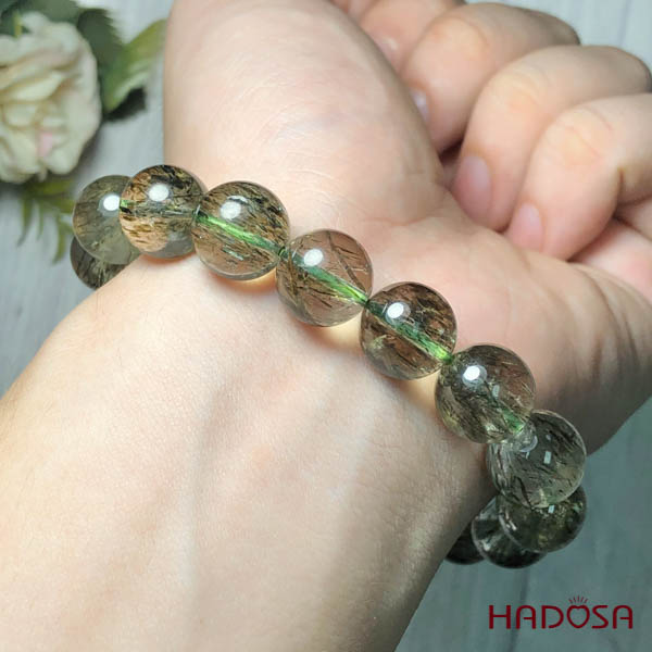 Vòng đá thạch anh tóc xanh 12mm chuẩn 5A