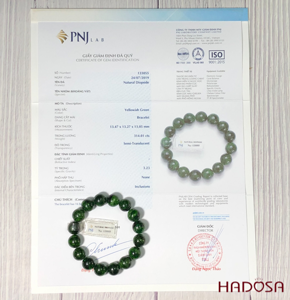 Vòng đá Diopside 13mm cao cấp chuẩn 5A