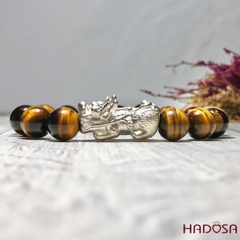 Vòng Thạch Anh Mắt Hổ vàng nâu 10mm tỳ hưu bạc