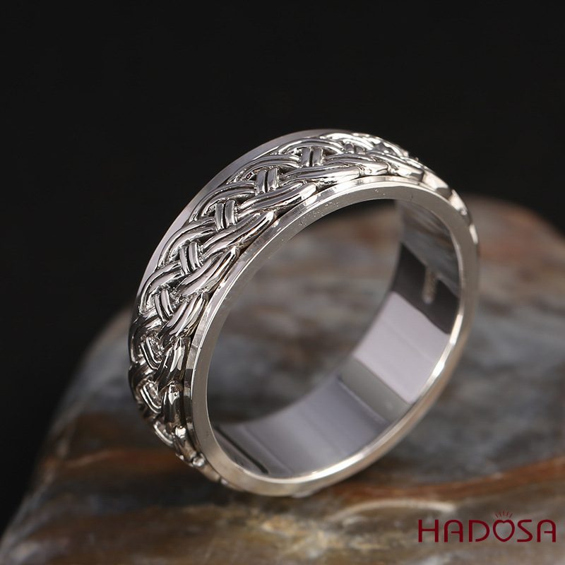 Nhẫn bạc Thái nam Bện Xoay 360