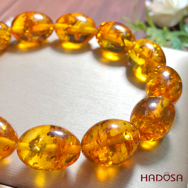 Vòng Hổ Phách Baltic vàng cognac hạt olive 11*14