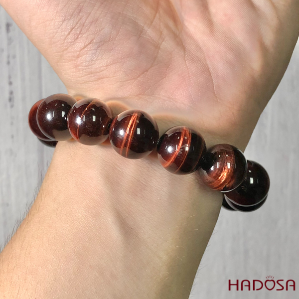 Vòng Thạch Anh Mắt Hổ nâu đỏ 14mm tỳ hưu bạc mạ vàng