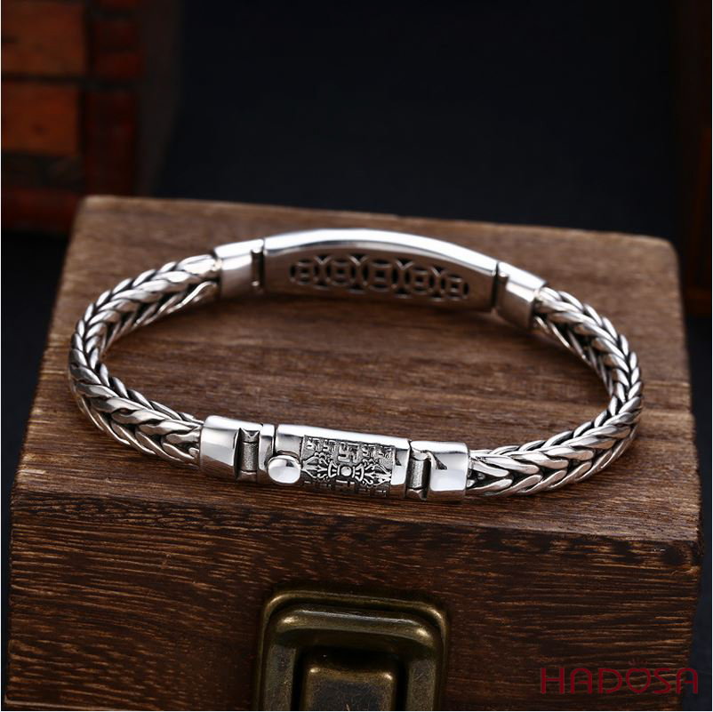 Vòng tay bạc đẹp Om mani padme hum