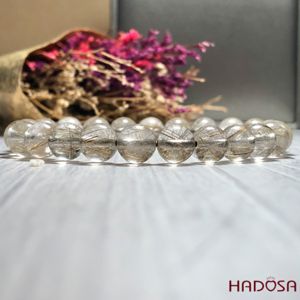 Vòng thạch anh tóc bạc kim 08mm chuẩn 3A