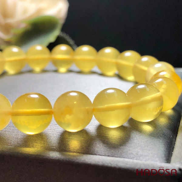 Vòng Hổ Phách Baltic vàng bơ 08mm