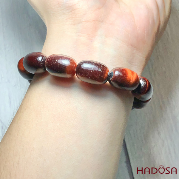 Vòng Thạch Anh Mắt Hổ nâu đỏ hạt trụ mix tỳ hưu