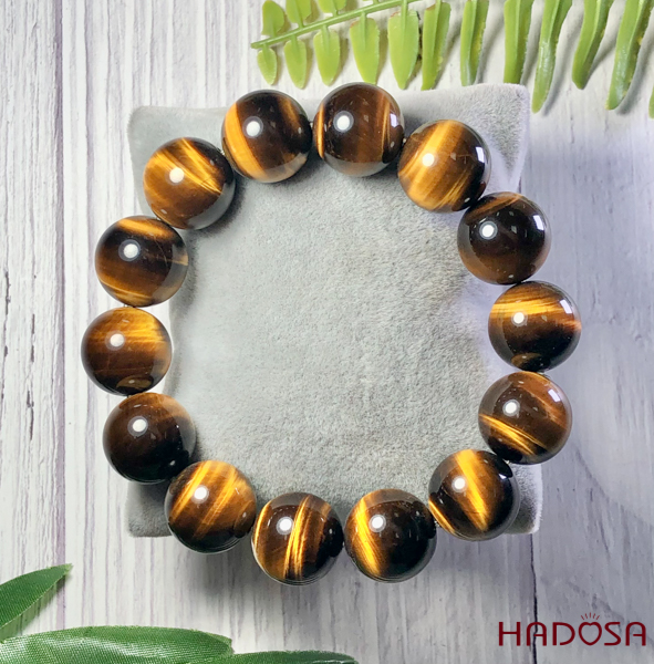 Vòng đá Mắt Hổ vàng nâu 16mm cao cấp chuẩn 5A