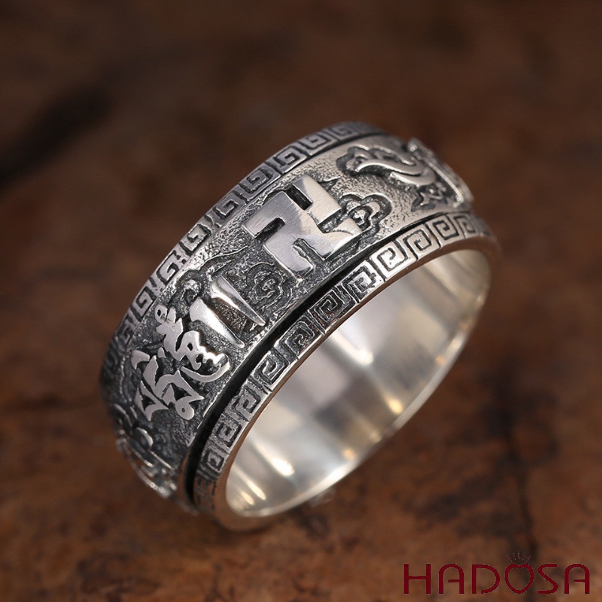 Nhẫn bạc Thái khắc Chú Om Mani Padme Hum