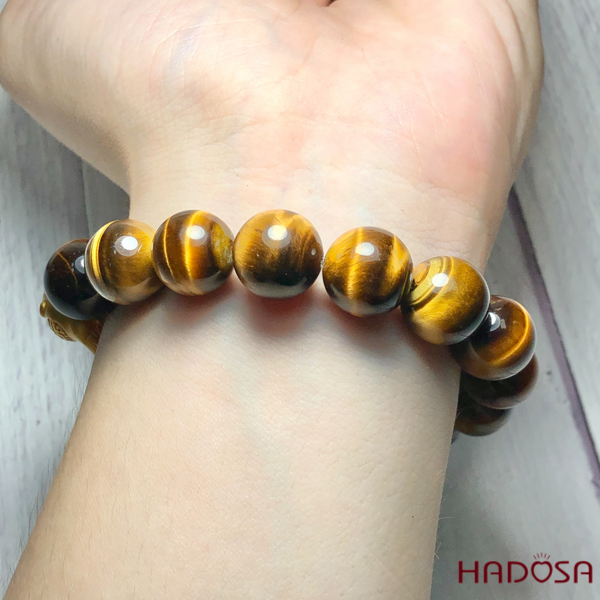 Vòng Thạch Anh Mắt Hổ vàng nâu 12mm Tỳ Hưu bạc mạ vàng