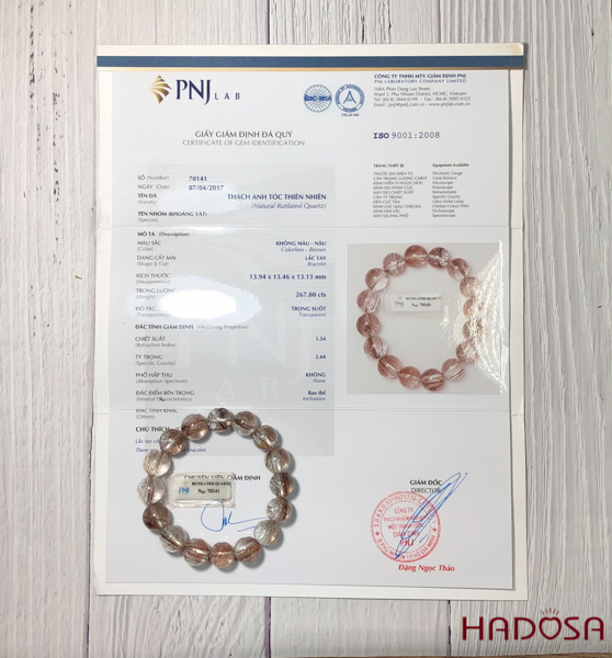 Vòng thạch anh tóc nâu đỏ 13mm cao cấp chuẩn 5A(-)