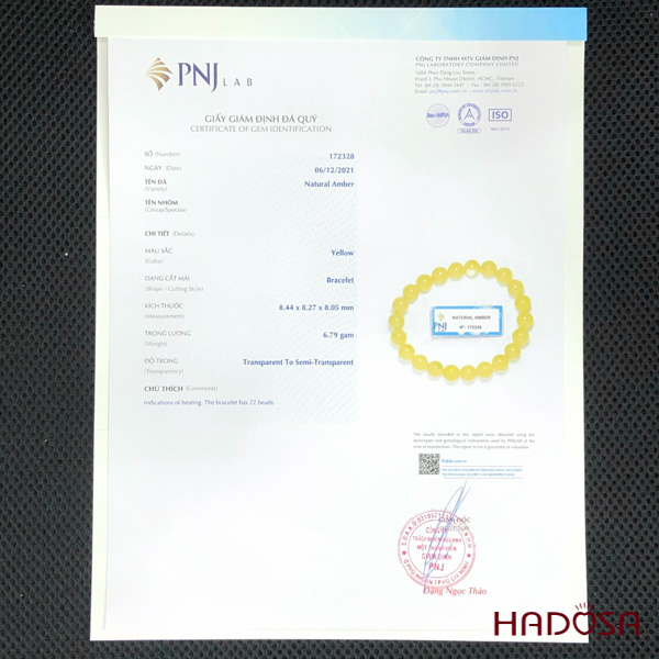 Vòng Hổ Phách Baltic vàng bơ 08mm