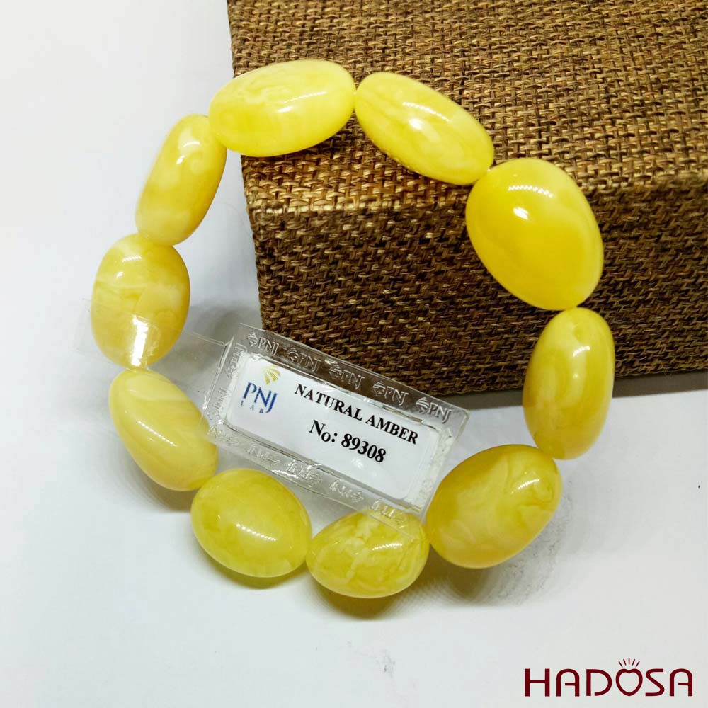 Vòng Hổ Phách mật lạp hạt olive 14*18mm