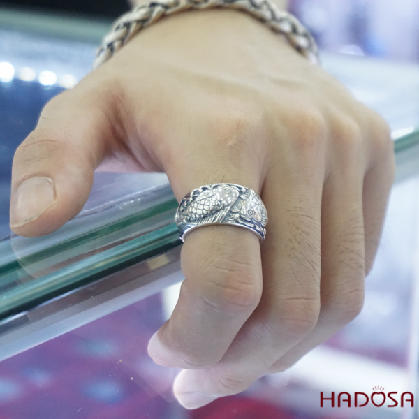 Nhẫn bạc nam phong thủy cá Chép
