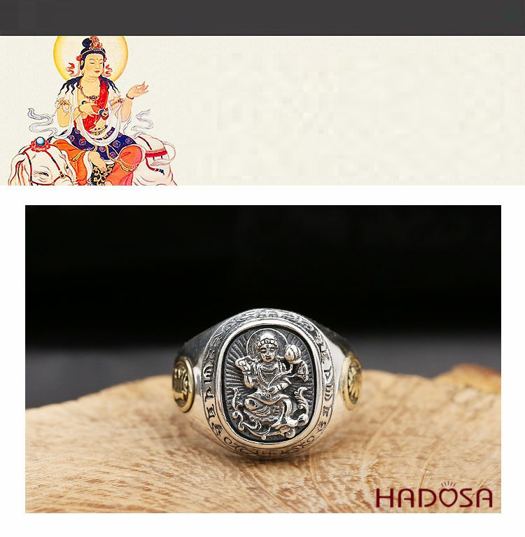 Nhẫn bạc Thái Phật bản mệnh Phổ Hiền (Thìn, Tỵ)