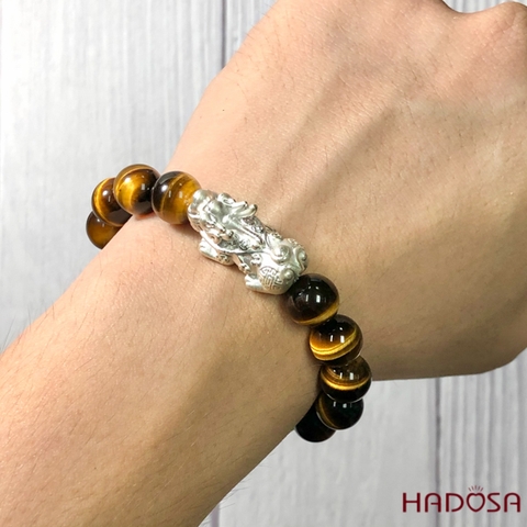 Vòng Thạch Anh Mắt Hổ vàng nâu 10mm tỳ hưu bạc