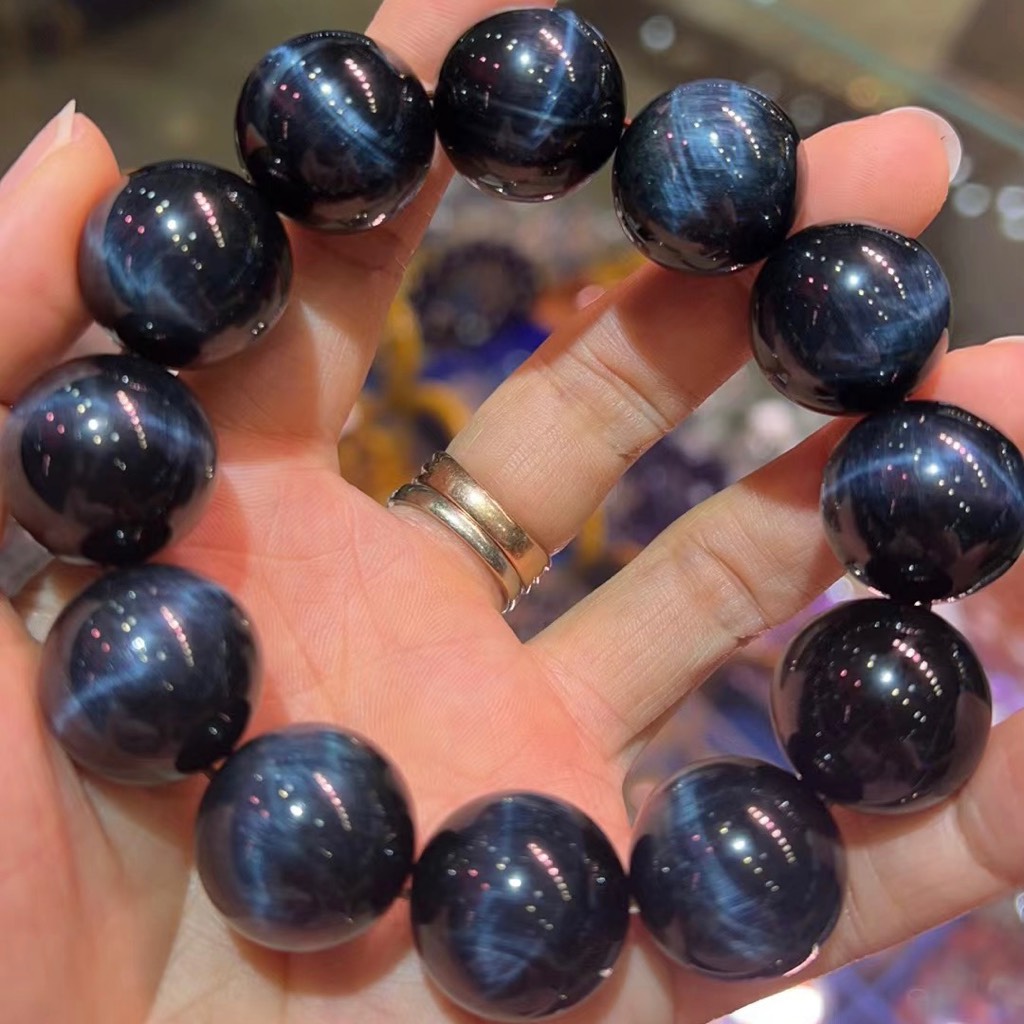 Vòng đá Thạch Anh mắt hổ xanh đen 20mm chuẩn 6A