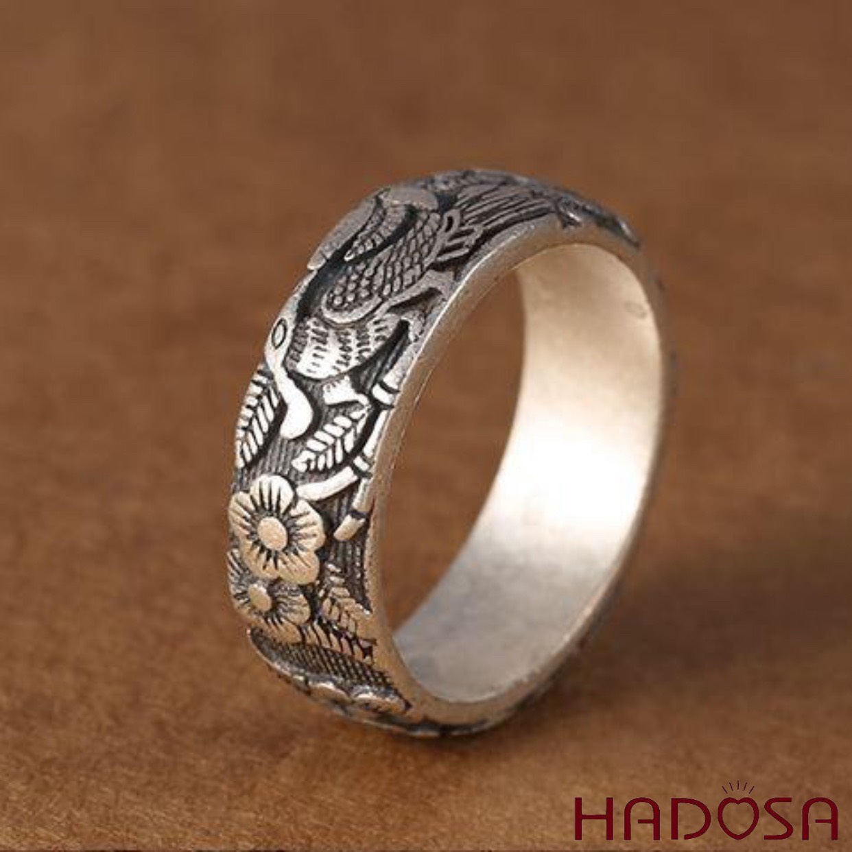 Nhẫn Nam Bạc Thái Hoa Điểu Tự Nhiên