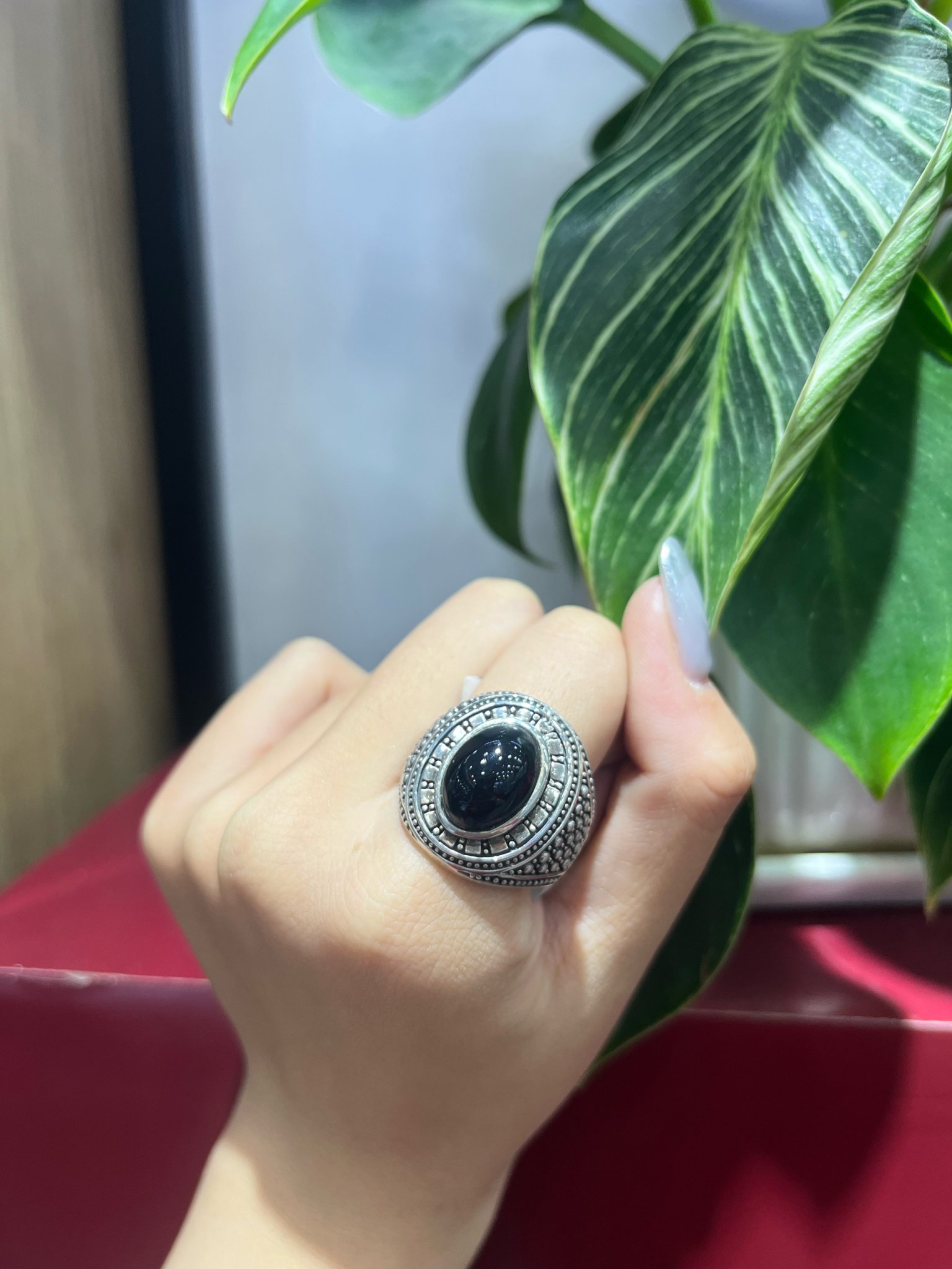 Nhẫn đá Onyx đen bạc 925 cao cấp
