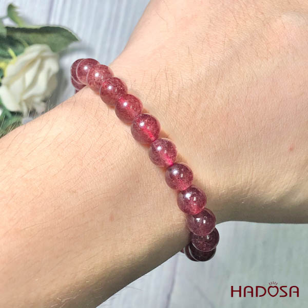 Vòng tay Thạch Anh Dâu Tây 08mm cao cấp chuẩn 6A