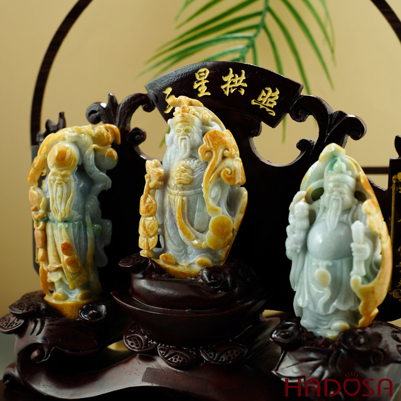 Bộ Phúc Lộc Thọ cẩm thạch 14x7x5cm