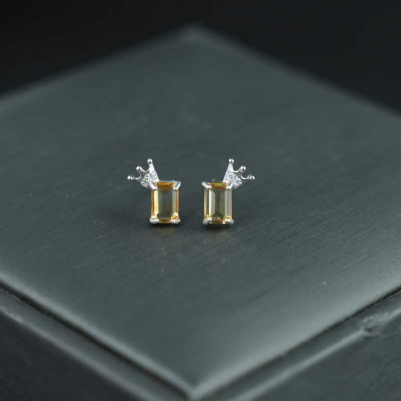 Bông tai đá Citrine 4*6mm bạc 925