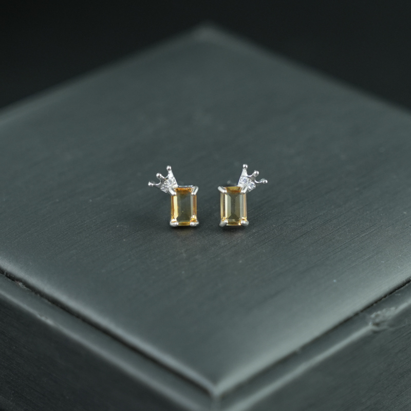 Bông tai đá Citrine 4*6mm bạc 925