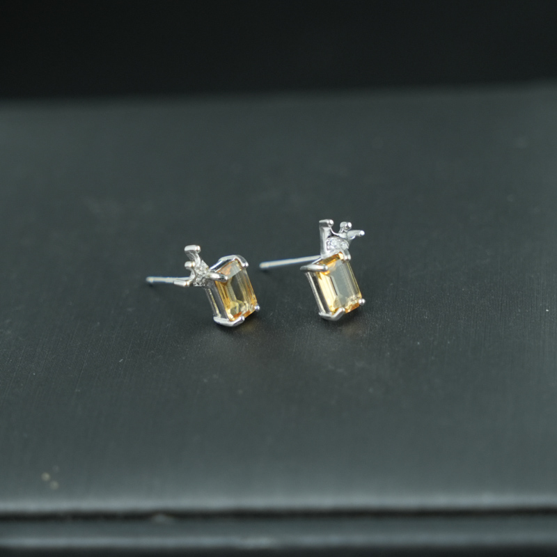 Bông tai đá Citrine 4*6mm bạc 925