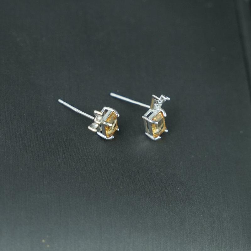 Bông tai đá Citrine 4*6mm bạc 925