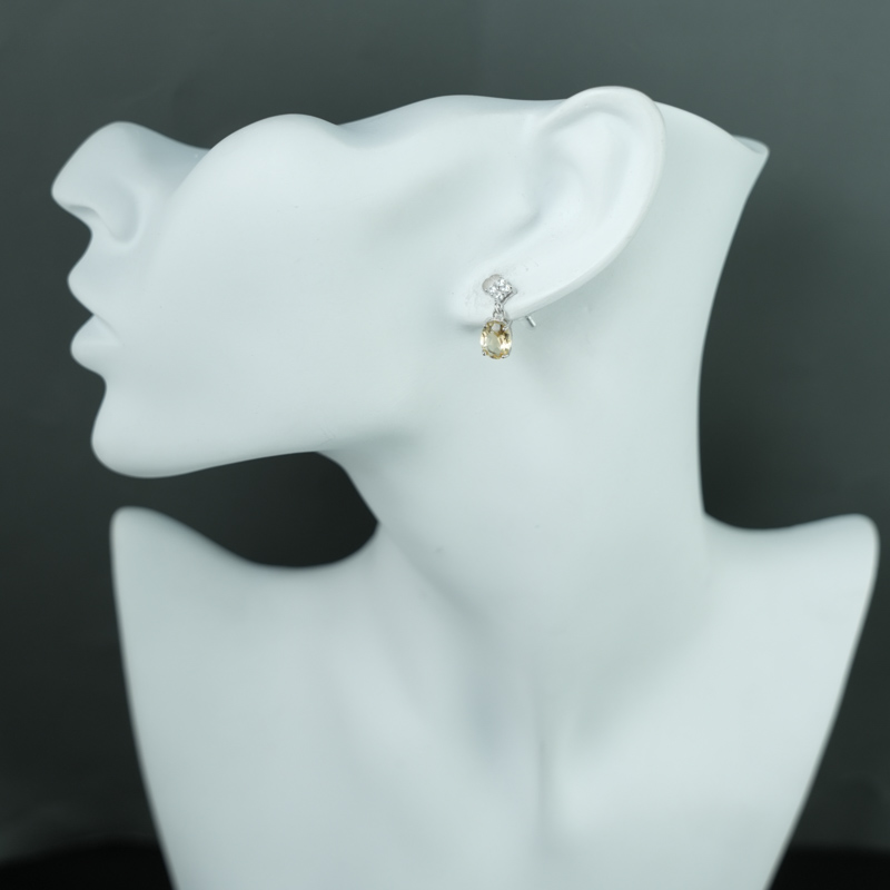 Bông tai đá Citrine 6*8mm bạc 925