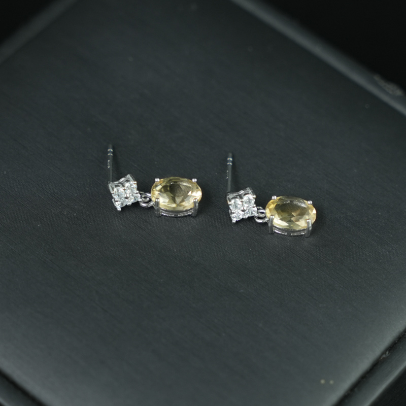 Bông tai đá Citrine 6*8mm bạc 925