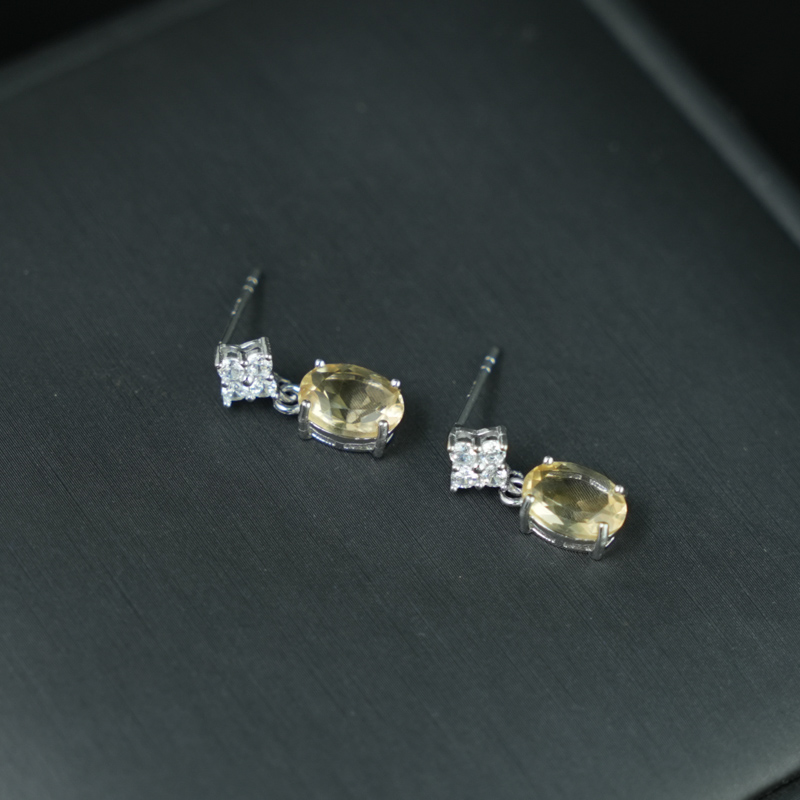 Bông tai đá Citrine 6*8mm bạc 925