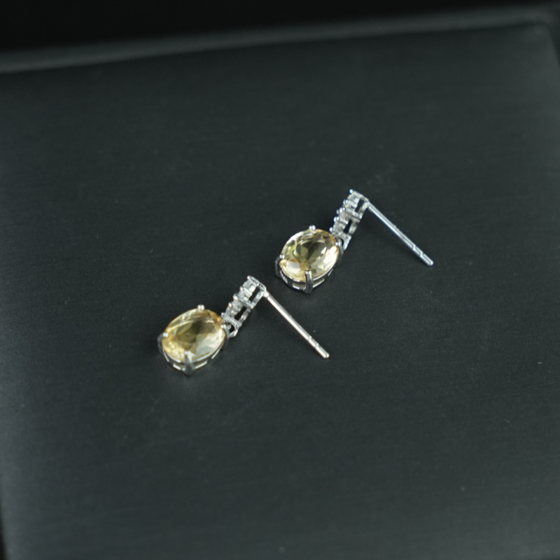 Bông tai đá Citrine 6*8mm bạc 925