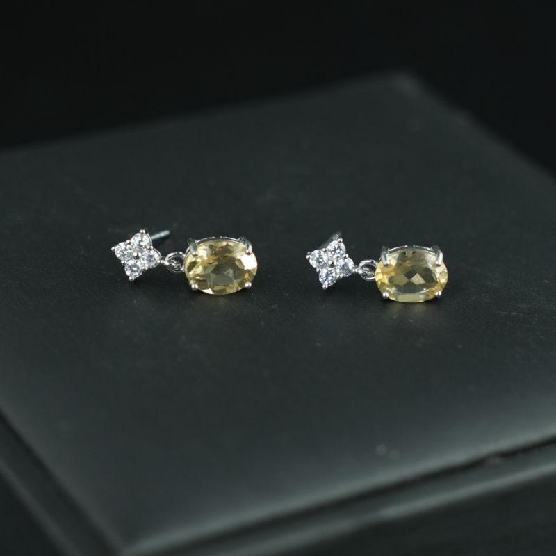 Bông tai đá Citrine 6*8mm bạc 925