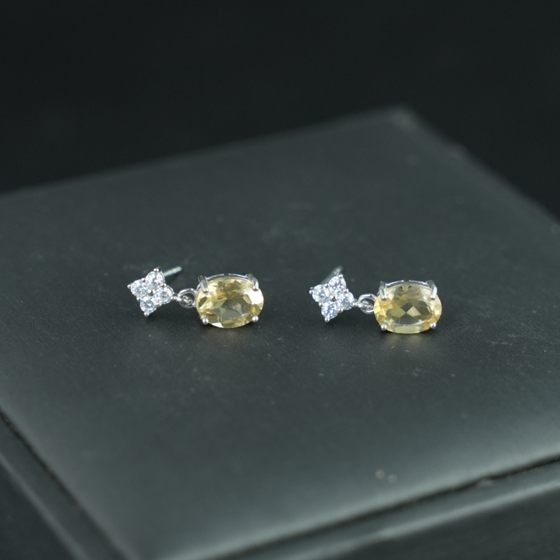 Bông tai đá Citrine 6*8mm bạc 925