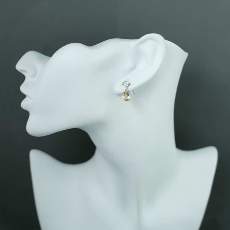Bông tai đá Citrine 6*8mm bạc 925