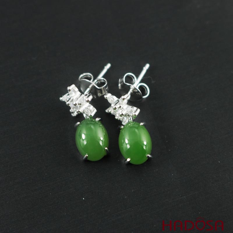 Bông tai Ngọc Bích Canada (6*8mm) Bạc 925