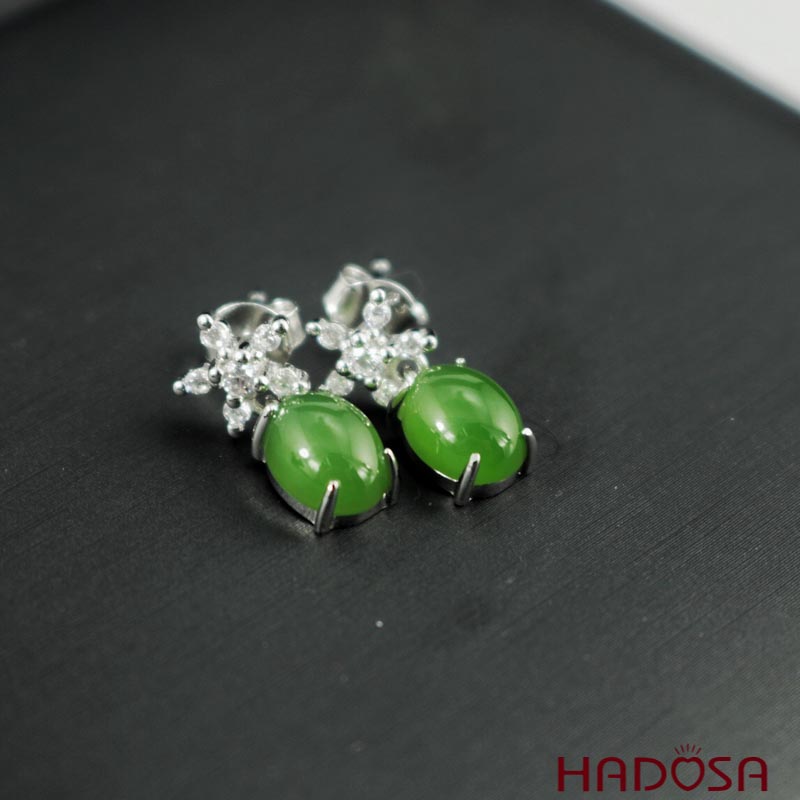 Bông tai Ngọc Bích Canada (6*8mm) Bạc 925