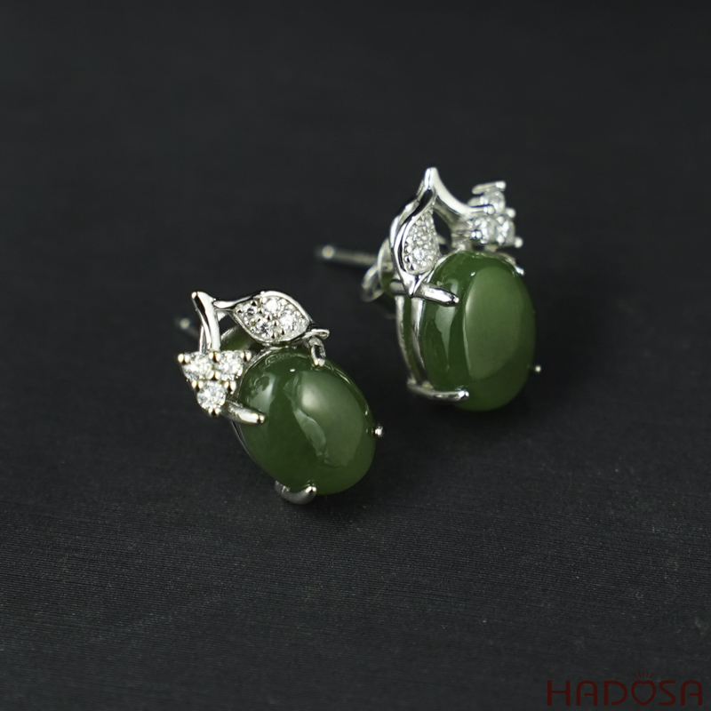 Bông tai Ngọc Bích Canada 07*09mm bạc 925