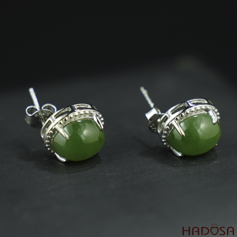 Bông tai Ngọc Bích Canada 08*10mm bạc 925