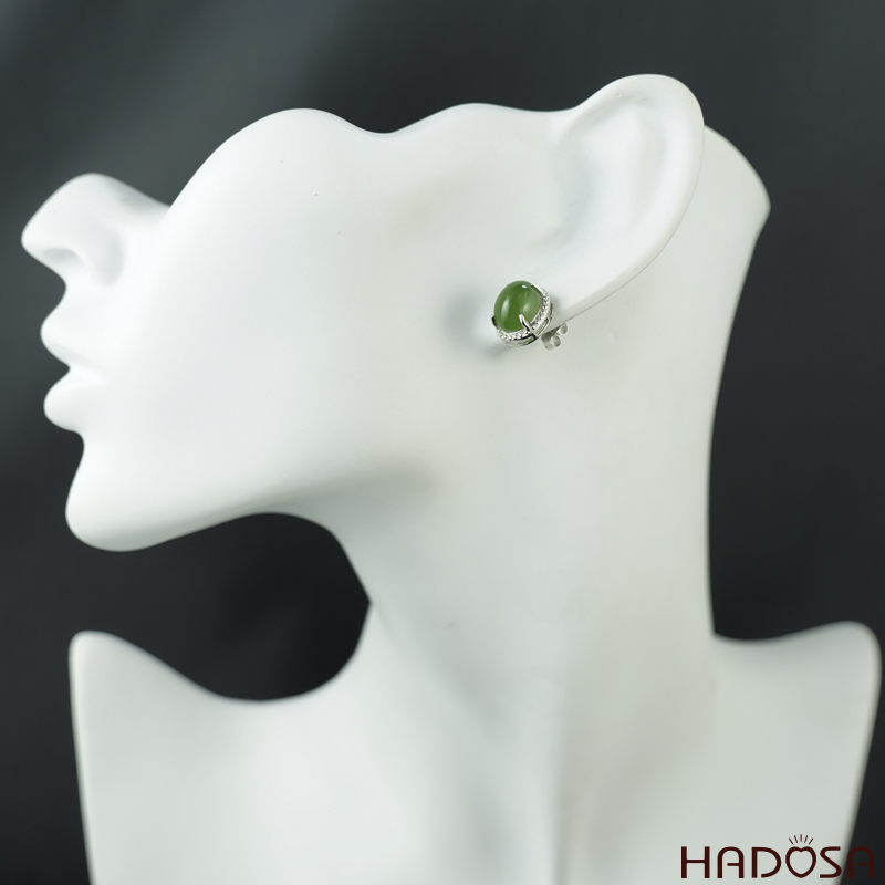 Bông tai Ngọc Bích Canada 08*10mm bạc 925