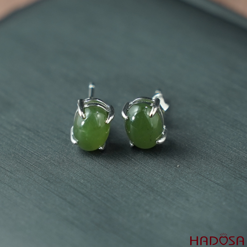 Bông tai Ngọc Bích Canada 6*8mm) bạc 925