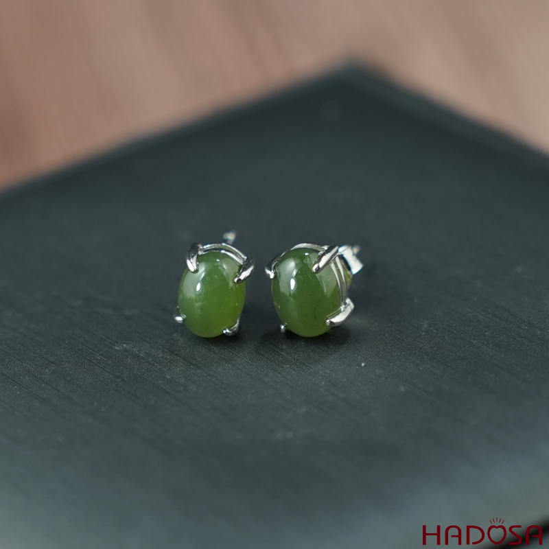 Bông tai Ngọc Bích Canada 6*8mm) bạc 925