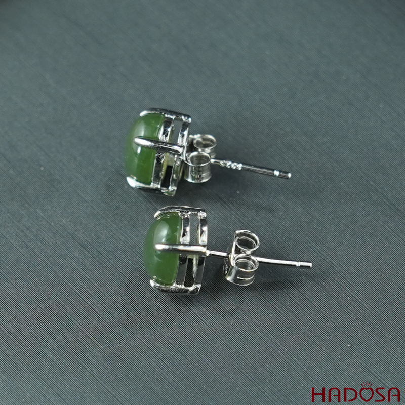 Bông tai Ngọc Bích Canada 6*8mm) bạc 925