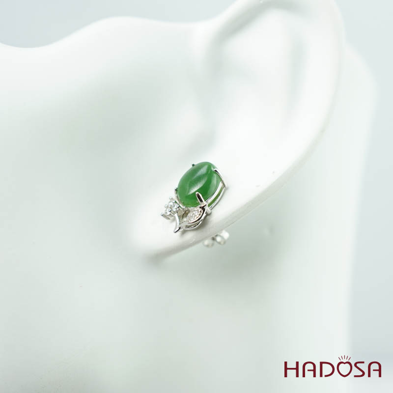 Bông tai Ngọc Bích Canada (7*9mm) Bạc 925