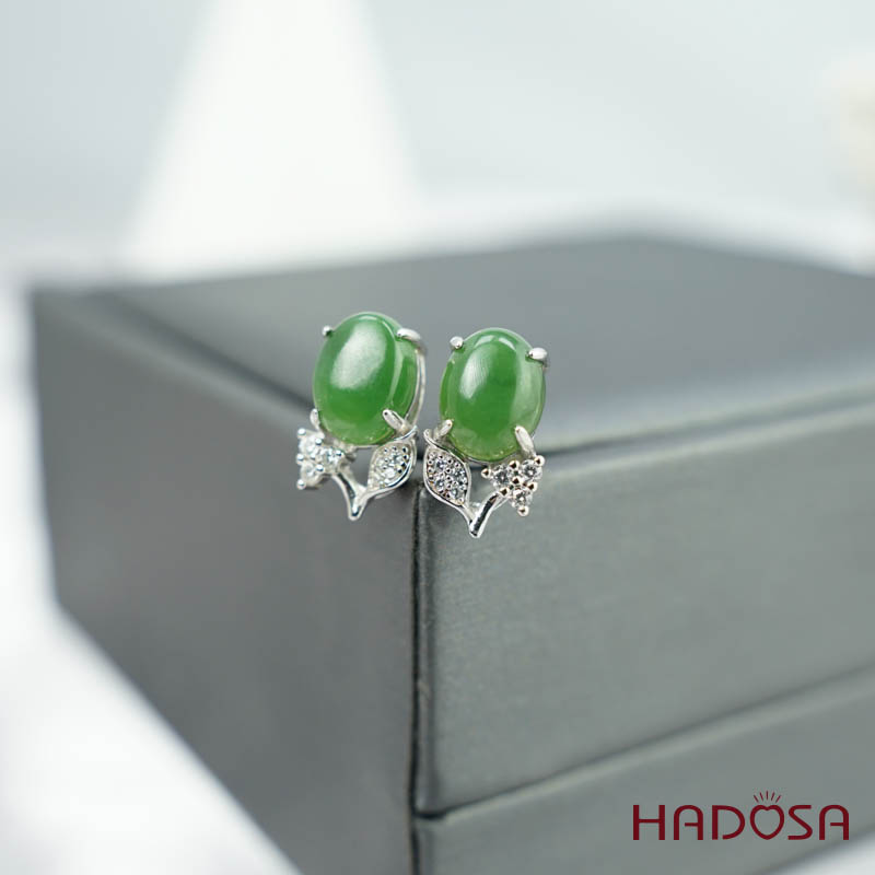 Bông tai Ngọc Bích Canada (7*9mm) Bạc 925