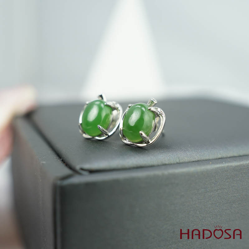 Bông tai Ngọc Bích Canada 7*9mm bạc 925