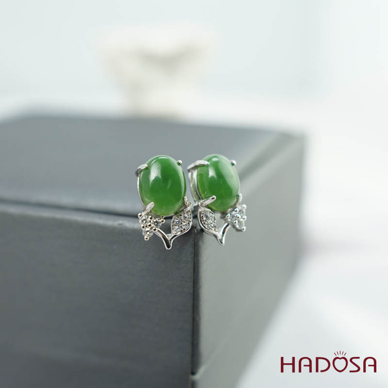 Bông tai Ngọc Bích Canada (7*9mm) Bạc 925