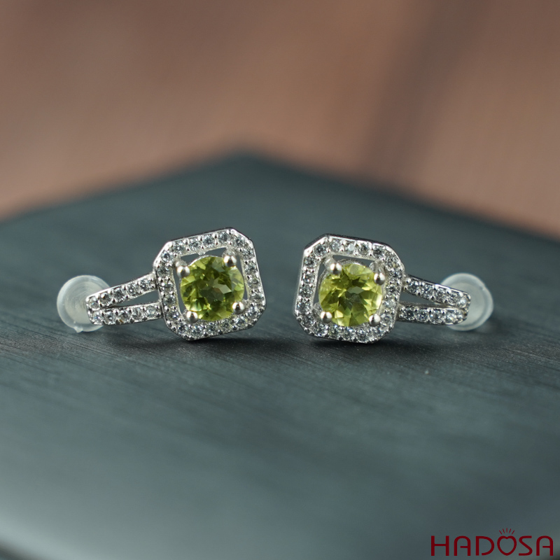 Bông tai Peridot 5mm bạc 925