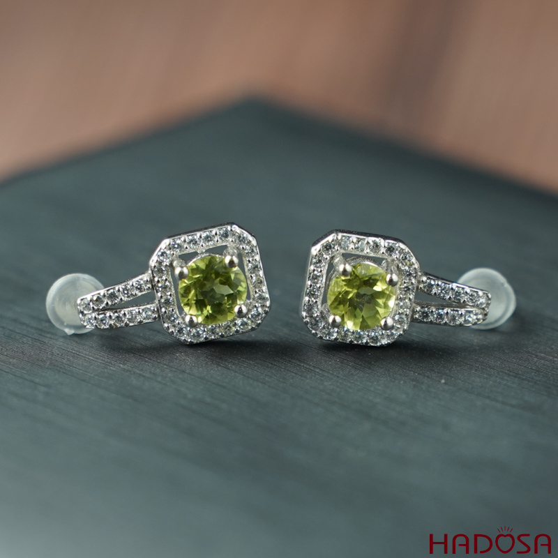 Bông tai Peridot 5mm bạc 925