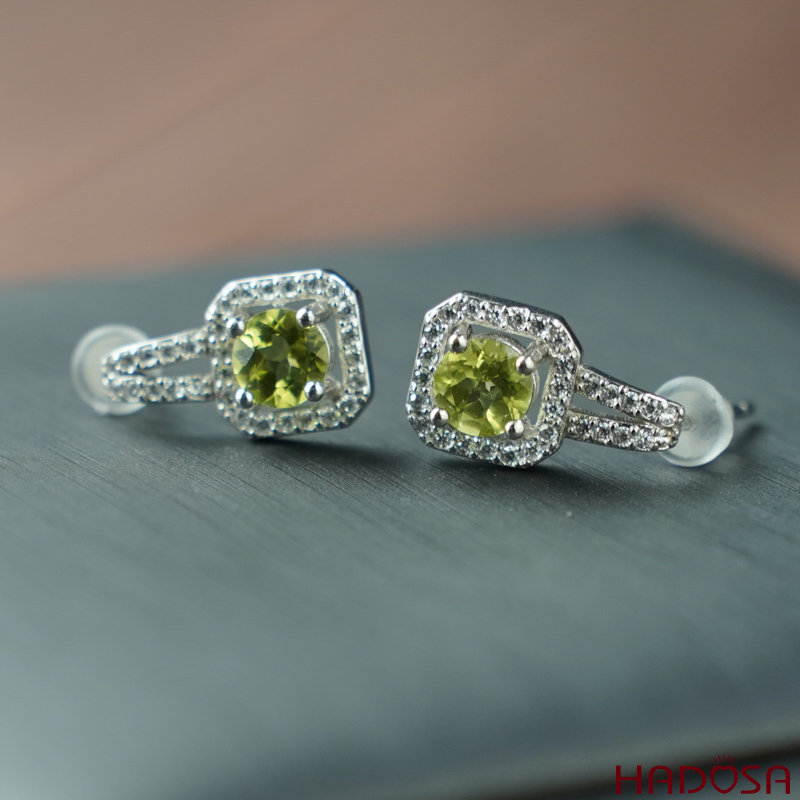 Bông tai Peridot 5mm bạc 925